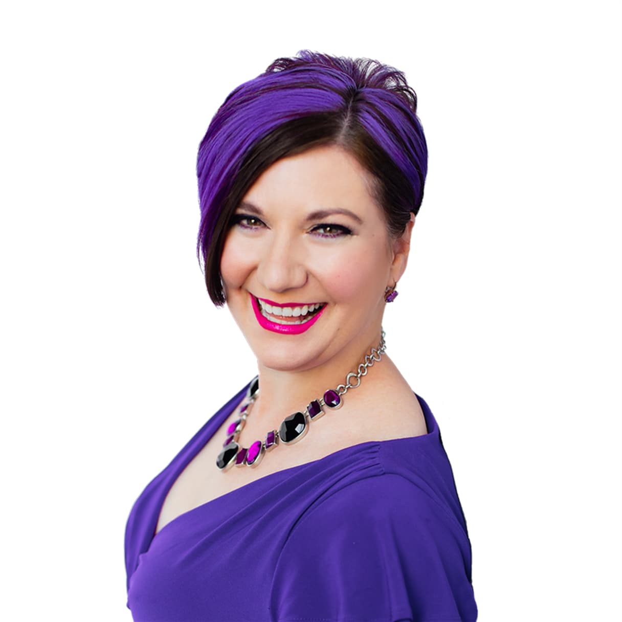 Holly Doherty headshot isolated purple