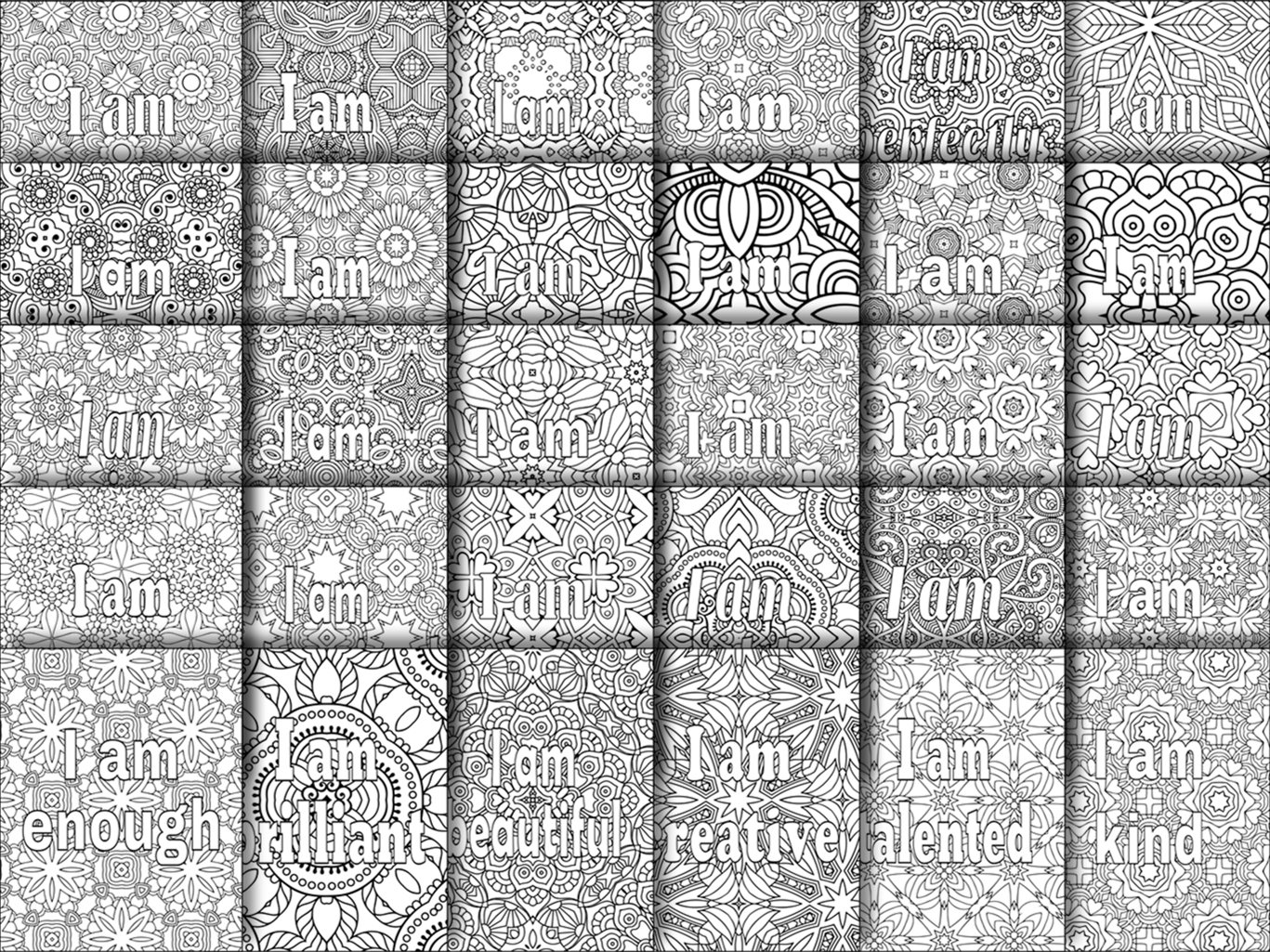 mcokup of affirmation coloring pages