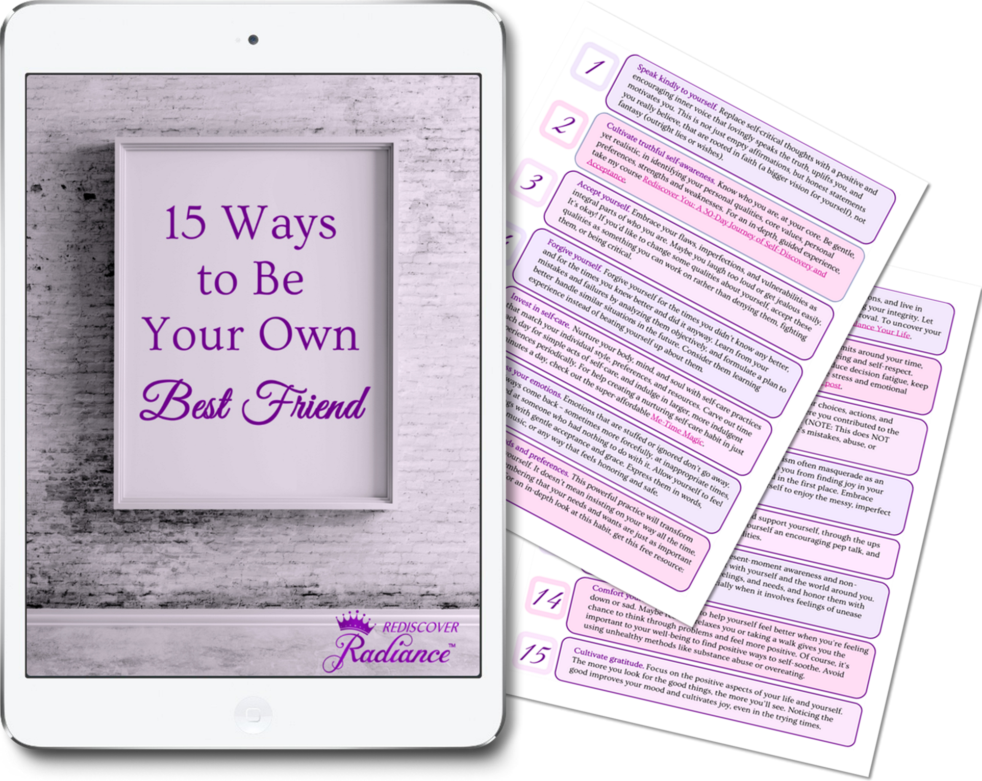 15 ways to be your own best friend mockup ipad with pages