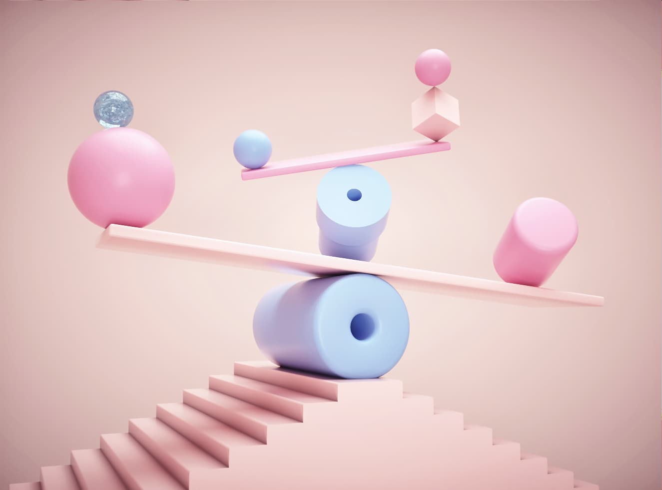 life balance image of balls and rollers balancing act