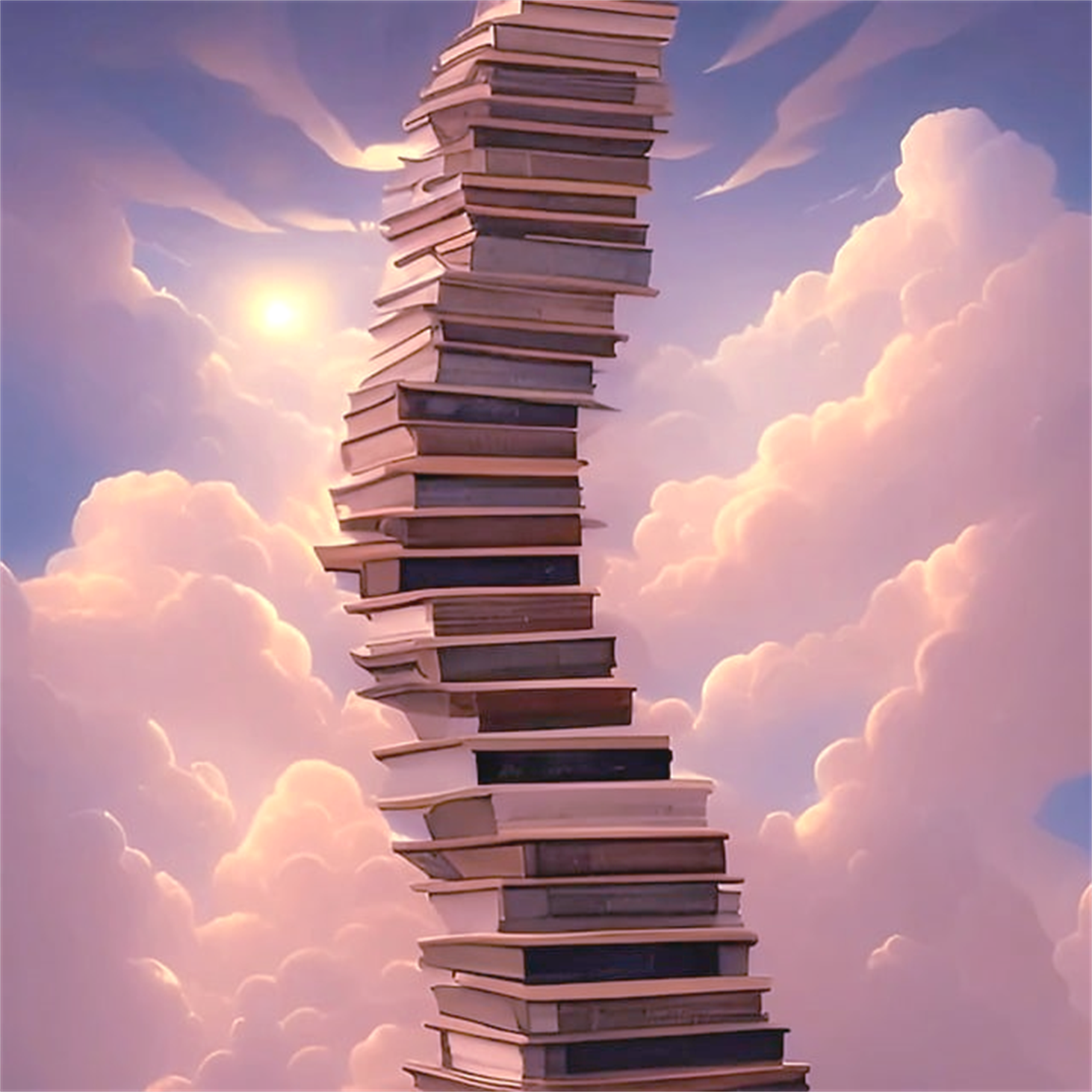 image of a stack of books stetching into the clouds